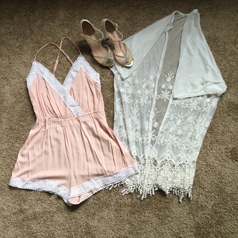Blush romper with lace detail